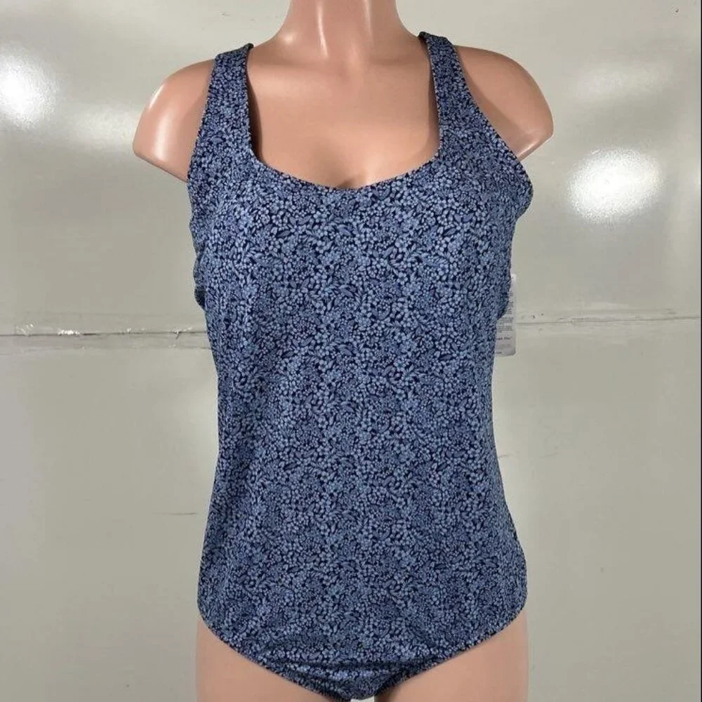 NWT Land's End tugless dark blue scoop neck swimsuit, Size 18 - Picture 1 of 4